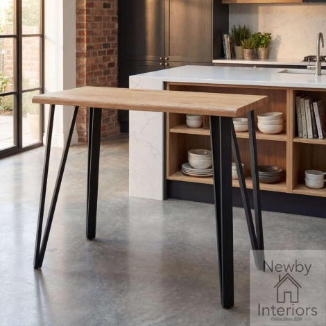 941-04-12 - Queensbury Oak Effect Wood Top Bar Table with Metal Legs
