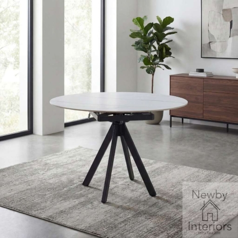 985-07-12 - Stonehaven White Ceramic Top Round Extending Dining Table with Metal Legs 120cm