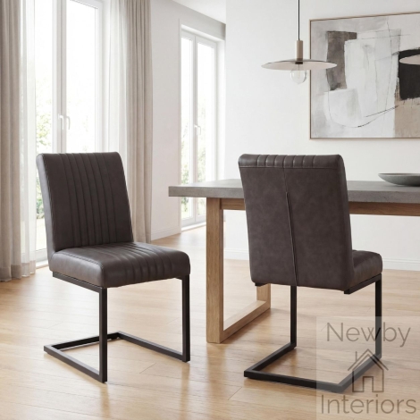 106-14-54-29-01 - Archer Cantilever Leather Effect Grey Dining Chair (Pair)