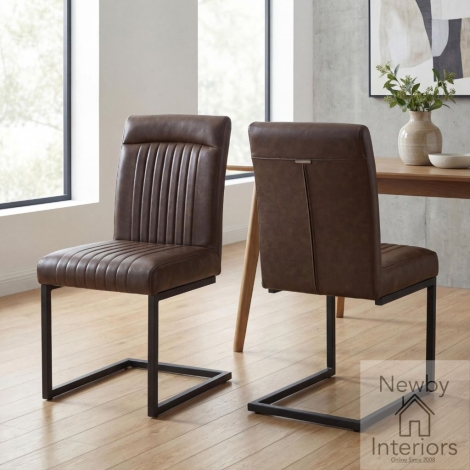 137-14-12-21-01 - Aurelio Brown Leather Effect Dining Chair with Cantilever Legs (Pair)