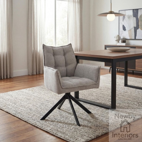 198-03-40-21-01 - Halcyon Cappuccino Tweed Fabric Swivel Dining Chair with Metal Legs (Pair)