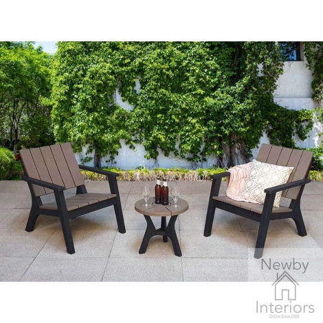 POLL0350 - Signature Weave Polly Grey Two Tone 2 Seater Lounge Set with SIde Table Black Frame