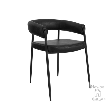QUEBLACHA - 2 x Queens Black PU Leather Dining Chair with Black Metal Legs