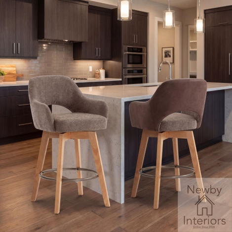 219-13-22-05-01 - Marlowe Coffee Fabric Low Back Bar Stool with Wooden Base (Pair)