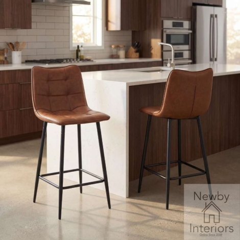 286-14-19-21-01 - Norwood Tan Leather Effect Upholstered Bar Stool with Black Metal Frame