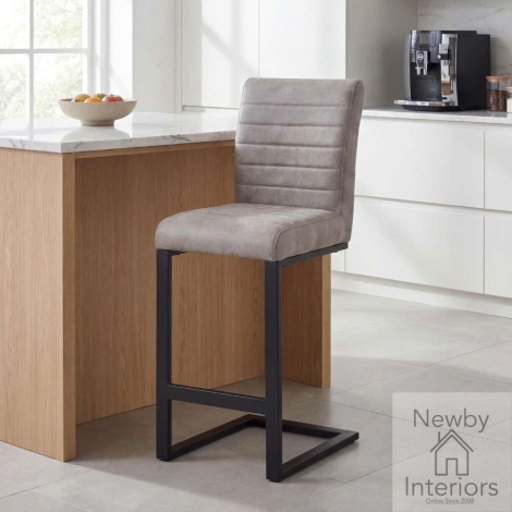 287-14-03-21-01 - Quintessa Stone Grey Leather Effect Bar Stool with Cantilever Legs (Pair)