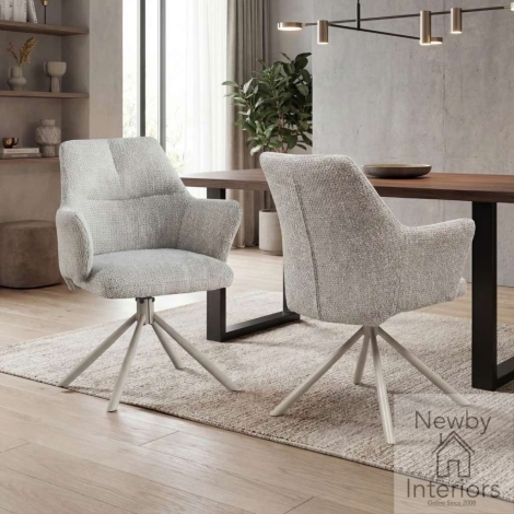 303-17-03-21-01 - Valmont Grey Fabric Swivel Dining Chair with Metal Base (Pair)