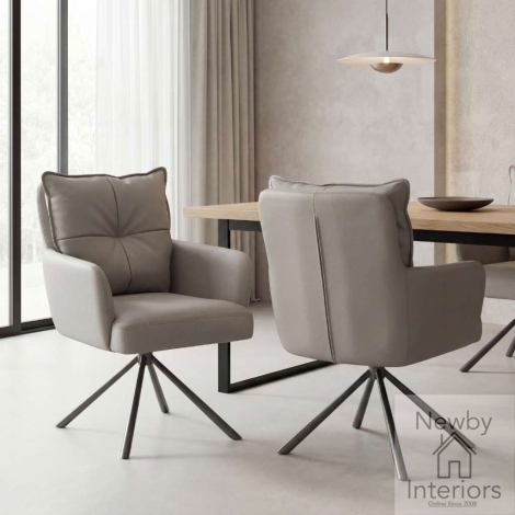 312-14-03-21-01 - Dunmore Latte Leather Effect Dining Chair with Metal Legs (Pair)