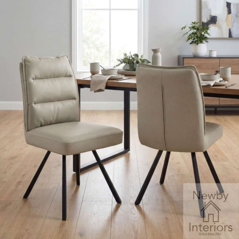 313-14-04-21-01 - 2x Elmsley Taupe Leather Effect High End Dining Chair with Metal Legs