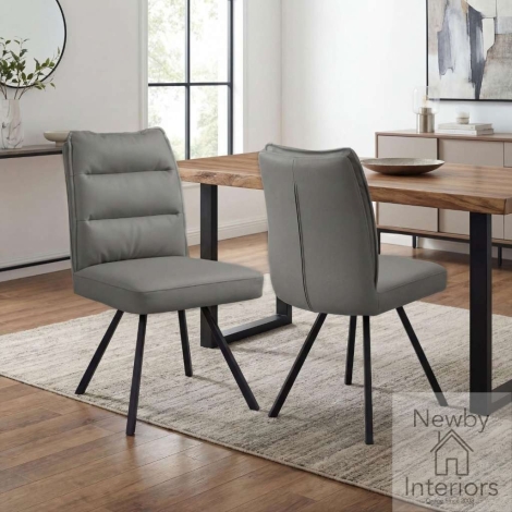 313-14-61-21-01 - 2x Elmsley Dark Grey Leather Effect High End Dining Chair with Metal Legs