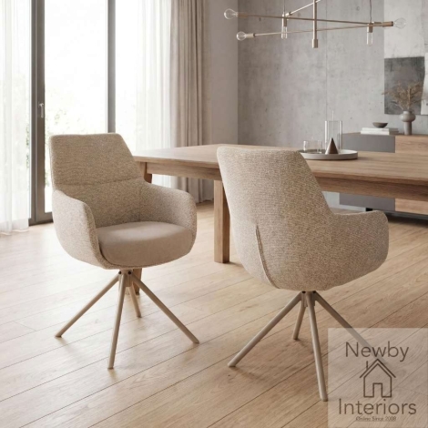 315-03-04-05-01 - Grantham Natural Tweed Fabric Swivel Dining Chair with Metal Legs (Pair)