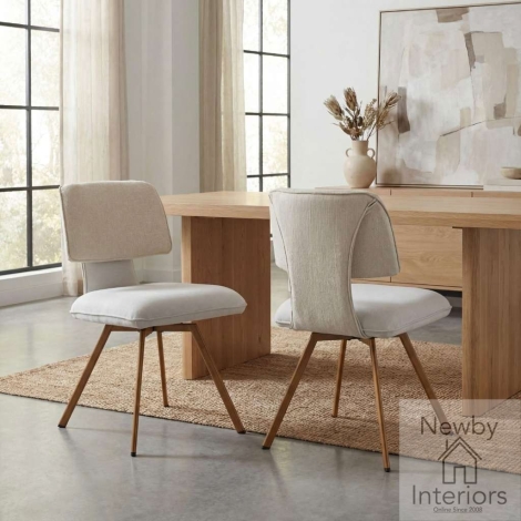 317-05-04-05-01 - 2x Hartwell High Grade Natural Fabric Dining Chair with Brown Metal Legs