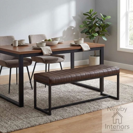437-14-12-21-01 - Kingsley Brown Leather Effect Dining Bench with Metal Base