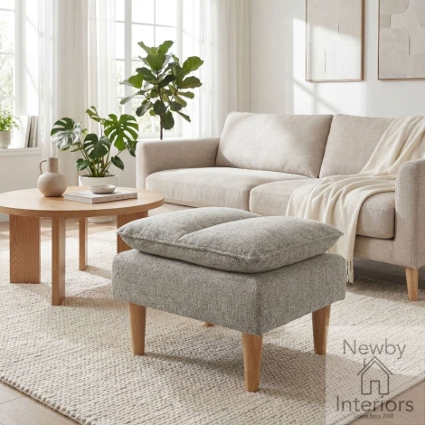Montreux Natural Fabric Cushion Top Footstool with Wooden Legs