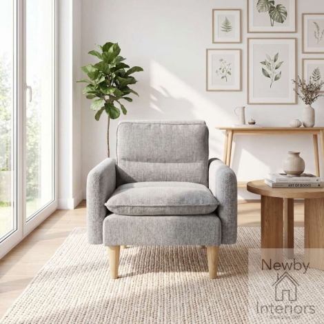 620-06-46-05-01 - Northwick Light Grey Fabric Padded Armchair with Wooden Legs