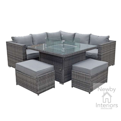 MILA0433 - Signature Weave Milan 8mm Grey Rattan Square Gas Firepit Table with Wind Protector
