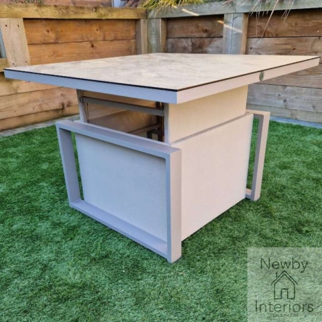 MADR0449 - Signature Weave Madrid Natural Ceramic Glass Top Square Lift Table Powder Coated with Textilene Sides