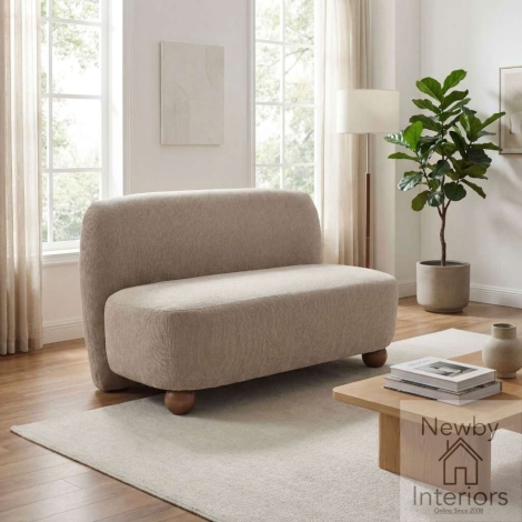 810-13-04-16-01 - Whitmore Biscuit Fabric 2 Seater Armless Sofa with Wooden Feet