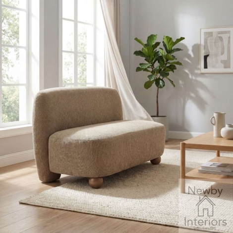 Whitmore Mocha Fabric 2 Seater Armless Sofa with Wooden Feet