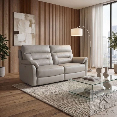 Yarlington Light Grey Leather Effect 3 Seater Electric Recliner Sofa
