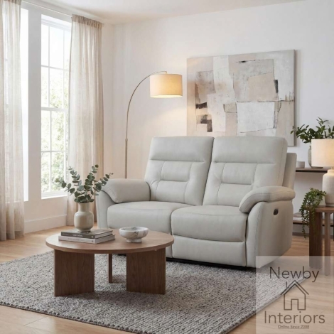 816-14-46-21-03 - Ainsley Light Grey Leather Effect 2 Seater Electric Recliner Sofa