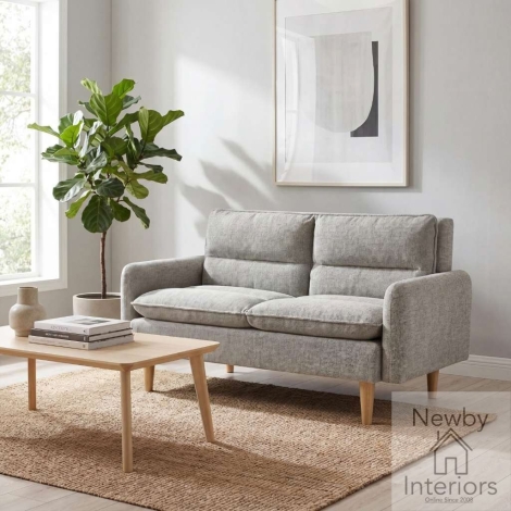 824-06-04-05-01 - Drayton Natural Chenille Effect Fabric 2 Seater Sofa with Wooden Legs