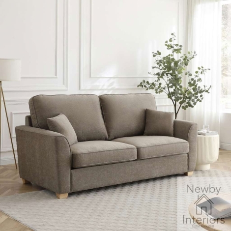 Everleigh Oatmeal Fabric 3 Seater Sofa with Wooden Legs