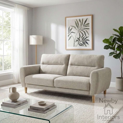 Highgrove Natural Fabric Upholsterd 3 Seater Sofa with Wooden Legs