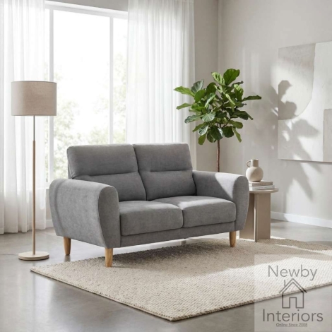 Inglewood Grey Fabric Upholsterd 2 Seater Sofa with Wooden Legs