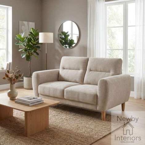 Inglewood Natural Fabric Upholsterd 2 Seater Sofa with Wooden Legs
