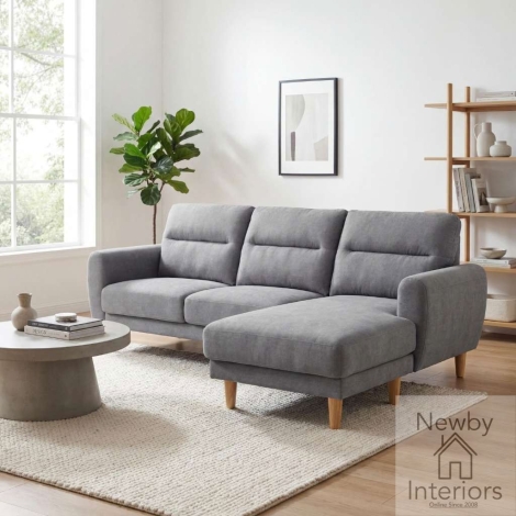 Juniper Grey Fabric 3 Seater Corner Sofa with Wooden Legs
