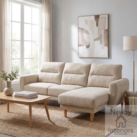 Juniper Natural Fabric 3 Seater Corner Sofa with Wooden Legs
