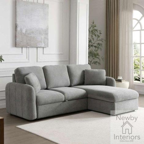 Keswick Grey Fabric Corner Sofa Bed with Wooden Legs