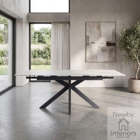 903-13-18 - Oakridge Ivory Ceramic Top Extending Dining Table with Metal Legs 180cm
