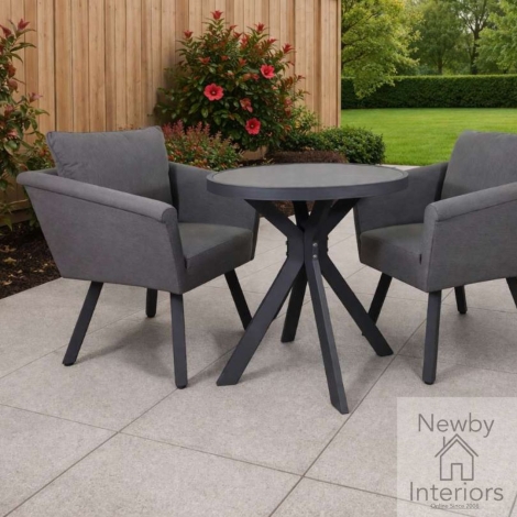 ALAR0483 - Alarna Ceramic Glass Top Round Bistro Table Grey Aluminium Frame