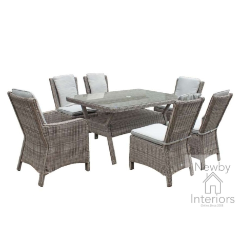 ALEX0205 - Alexandra Glass Top 1.5m Rectangular Dining Table Grey Wicker