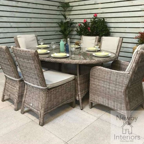 ALEX0207 - Alexandra Glass Top 1.8m Large Oval Dining Table Grey Wicker