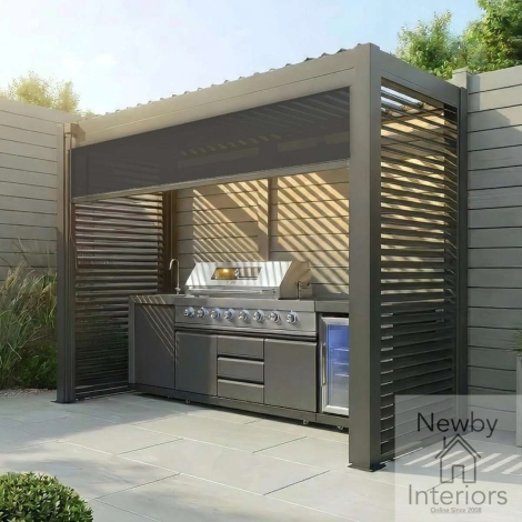 Maze Como Freestanding BBQ Shelter with Adjustable Side Louvre Panels & Blind Grey
