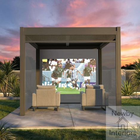 ALU-COM-PS-3M-GR - Maze Como Pergola Pull Down Projector Screen to fit within 3m width Grey