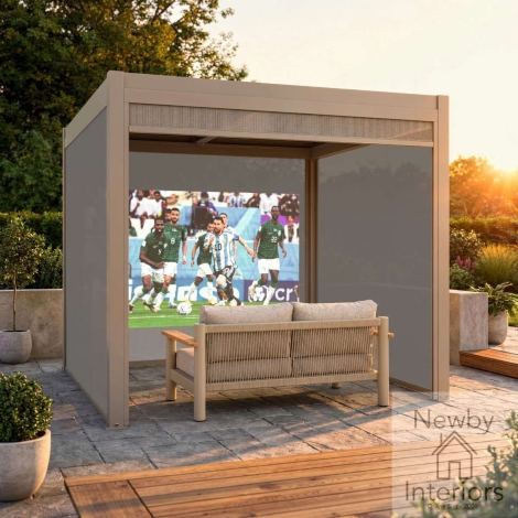 ALU-COM-PS-3M-LAT - Maze Como Pergola Pull Down Projector Screen to fit within 3m width Latte