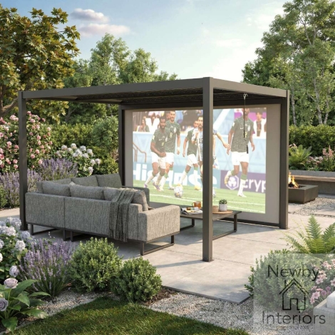 ALU-COM-PS-4M-GR - Maze Como Pergola Pull Down Projector Screen to fit within 4m width Grey