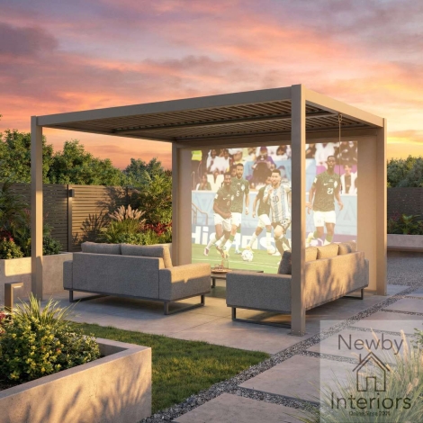 ALU-COM-PS-4M-LAT - Maze Como Pergola Pull Down Projector Screen to fit within 4m width Latte