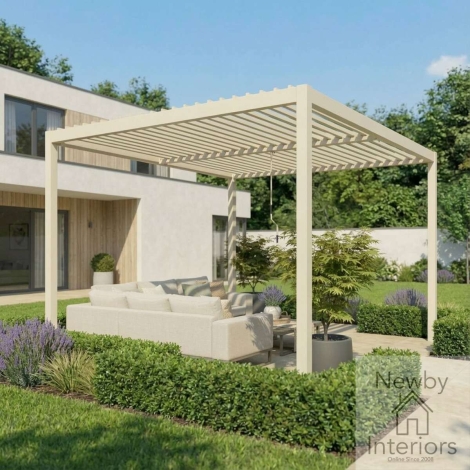 Maze Como 3m x 4m Aluminium Garden Pergola With LED Lights Frame only Latte