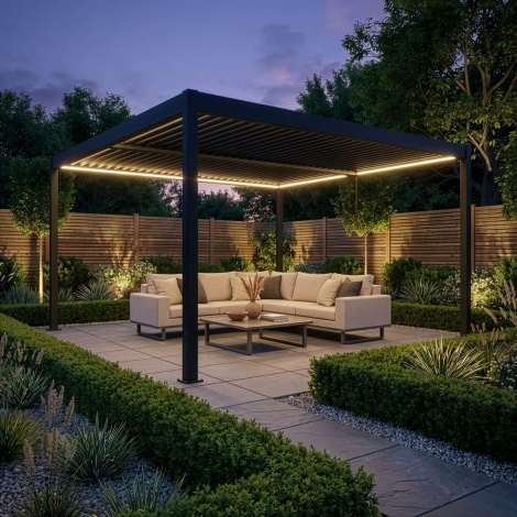 Maze Como 4m x 4m Aluminium Garden Pergola with LED Lights Frame Only Grey