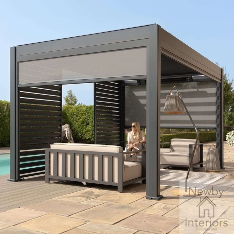 Maze Eden 3m x 4m Aluminium Outdoor Garden Pergola LED Lights Motorised Roof Grey