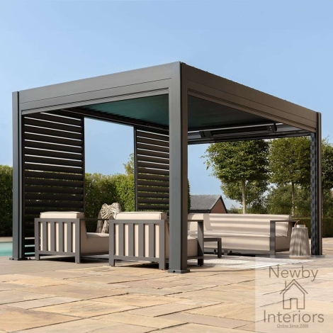 Maze Eden 4m x 4m Aluminium Outdoor Garden Pergola LED Lights Motorised Roof Grey