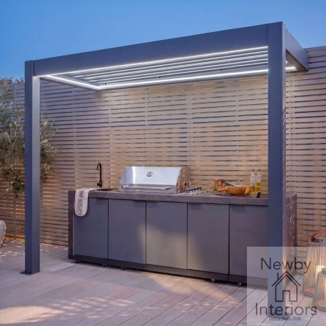 ALU-GB-EDEN-BBQ-GPOD-1-GR - Maze Eden Aluminium Lean To BBQ Shelter 3m x 1.4m Pergola Grey (Frame Only)