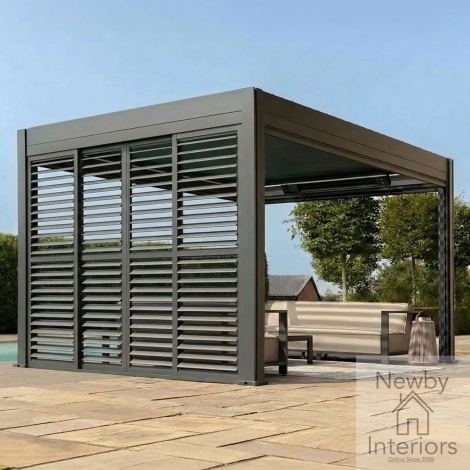 ALU-GB-EDEN-SLPD-3M - Maze Eden Pergola Sliding Grey Louvre Panel Door 262 x 222cm fits within 3m