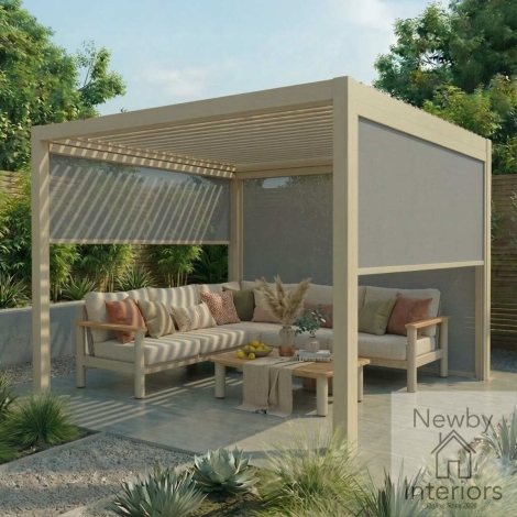 ALU-GB-JUPITER-BL-3M-LATTE - Maze Jupiter Pergola Zip Drop Side Blind to fit within 3m width Latte