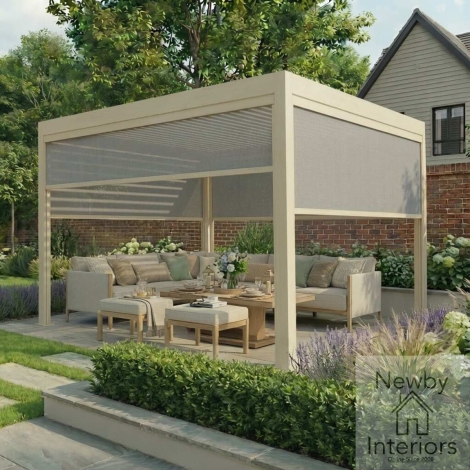 ALU-GB-JUPITER-BL-4M-LATTE - Maze Jupiter Pergola Zip Drop Side Blind to fit within 4m width Latte